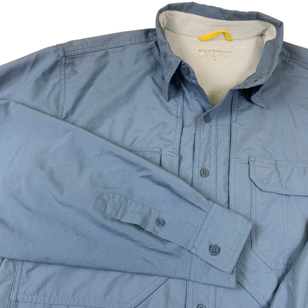 Royal Robbins Expedition Shirt Mens L Blue Ripstop Hiking Travel Outdoor
